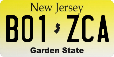 NJ license plate B01ZCA