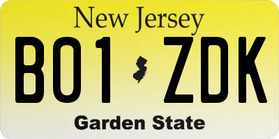 NJ license plate B01ZDK