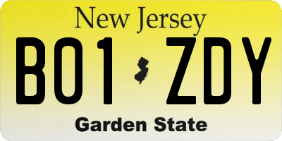 NJ license plate B01ZDY