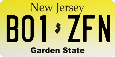 NJ license plate B01ZFN