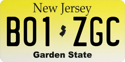 NJ license plate B01ZGC