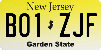 NJ license plate B01ZJF