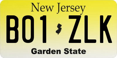 NJ license plate B01ZLK