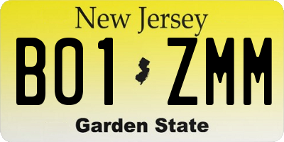 NJ license plate B01ZMM