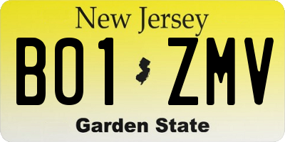 NJ license plate B01ZMV