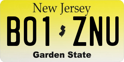 NJ license plate B01ZNU