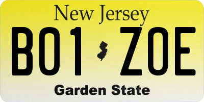 NJ license plate B01ZOE