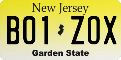 NJ license plate B01ZOX