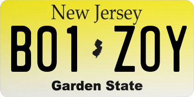 NJ license plate B01ZOY