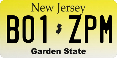 NJ license plate B01ZPM