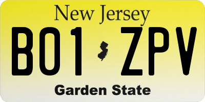 NJ license plate B01ZPV