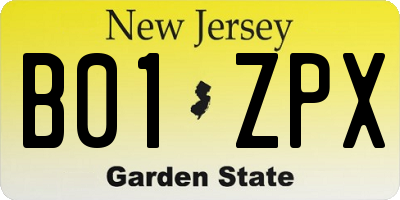 NJ license plate B01ZPX