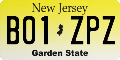 NJ license plate B01ZPZ