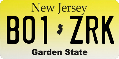 NJ license plate B01ZRK