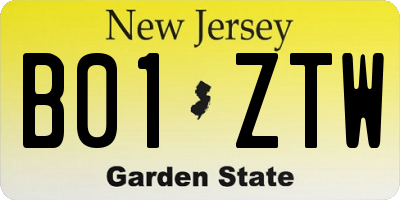 NJ license plate B01ZTW