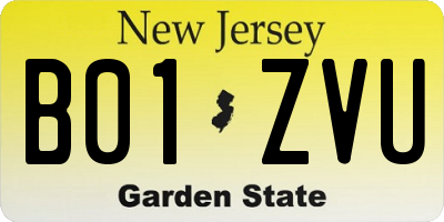 NJ license plate B01ZVU