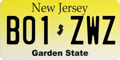 NJ license plate B01ZWZ