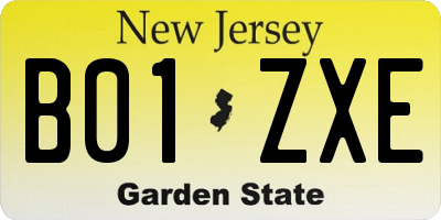 NJ license plate B01ZXE