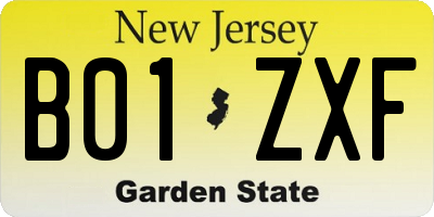 NJ license plate B01ZXF