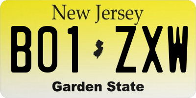 NJ license plate B01ZXW