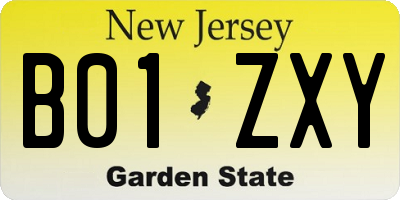 NJ license plate B01ZXY