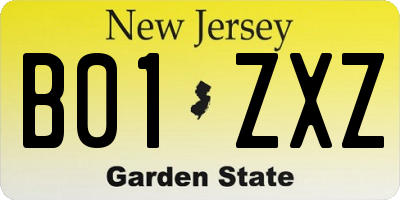 NJ license plate B01ZXZ