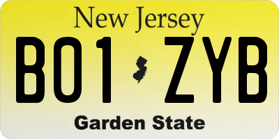 NJ license plate B01ZYB