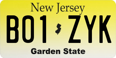 NJ license plate B01ZYK