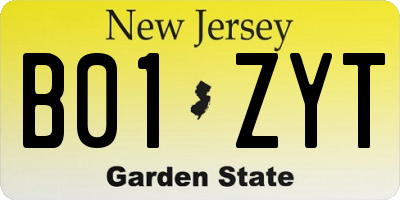 NJ license plate B01ZYT