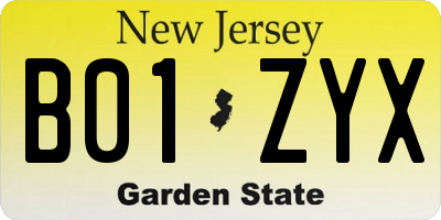NJ license plate B01ZYX