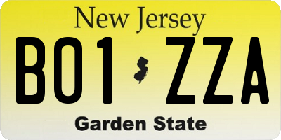 NJ license plate B01ZZA