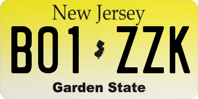 NJ license plate B01ZZK
