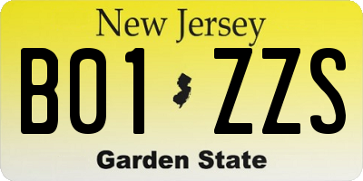 NJ license plate B01ZZS
