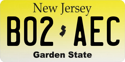 NJ license plate B02AEC