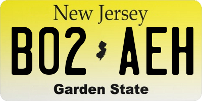 NJ license plate B02AEH
