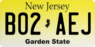 NJ license plate B02AEJ