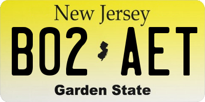 NJ license plate B02AET
