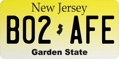 NJ license plate B02AFE