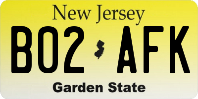 NJ license plate B02AFK