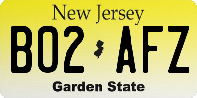 NJ license plate B02AFZ