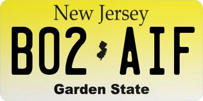 NJ license plate B02AIF