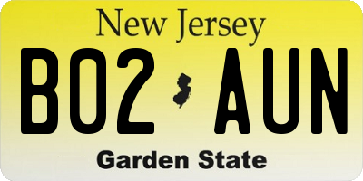 NJ license plate B02AUN