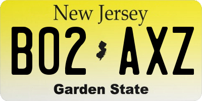 NJ license plate B02AXZ