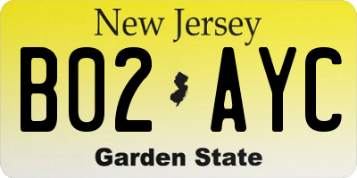 NJ license plate B02AYC