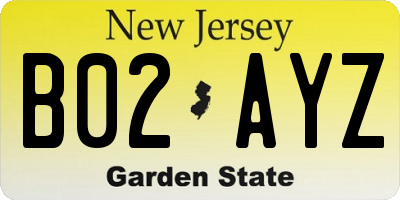 NJ license plate B02AYZ