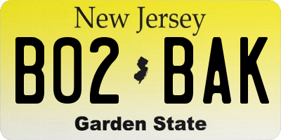 NJ license plate B02BAK