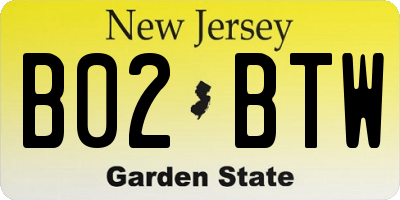NJ license plate B02BTW