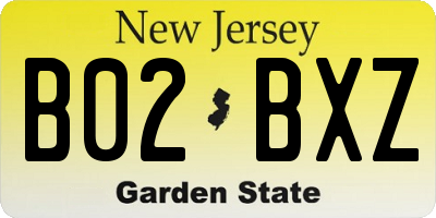 NJ license plate B02BXZ