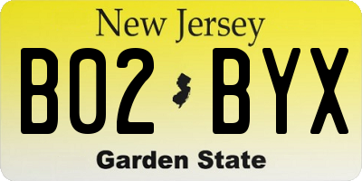 NJ license plate B02BYX