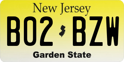 NJ license plate B02BZW